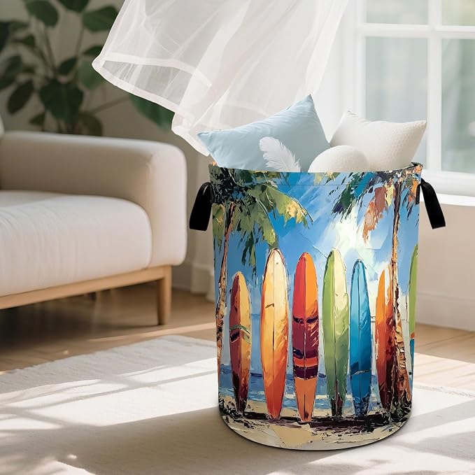 Surfboard Laundry Basket Waterproof Laundry Hamper Foldable Laundry Bag with Handles for Bedroom, Bathroom, Office, Clothes Storage