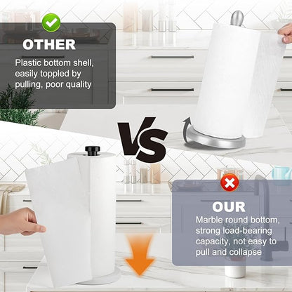 Standing Paper Towel Holder, Kitchen Paper Towel Roll Holder- for Bathroom Kitchen Countertop with Weighted Marble Base for One-Handed Operation (Black), Black Paper Towel Holder