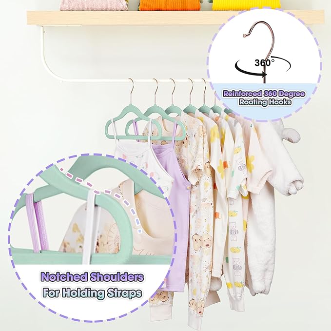 Baby Hangers Velvet 50 Pack-11.4 Inch,Baby Clothes Hanger Non Slip, Kid Hanger for Closet,Durable Infant/Toddler Hangers Teal Hanger