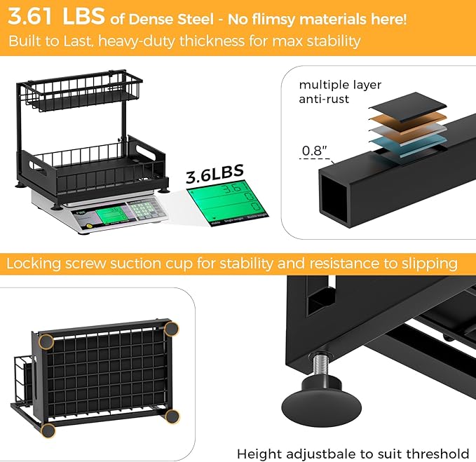 Under Sink Organizer Storage 2-Tier Premium Metal Pull-Out Kitchen Cabinet Organizer with Sliding Drawer, Height Adjustable, Heavy Duty for Kitchen & Bathroom Organizers 1 Pack Black