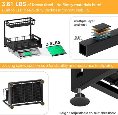 Under Sink Organizer Storage 2-Tier Premium Metal Pull-Out Kitchen Cabinet Organizer with Sliding Drawer, Height Adjustable, Heavy Duty for Kitchen & Bathroom Organizers 1 Pack Black