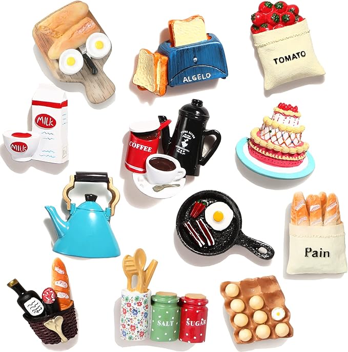12pcs Food Fridge Magnets for Fridge Fun Cute Magnet Refrigerator Stickers for Kitchen Magnet Decorative Strong Resin Magnets Home Decor Office