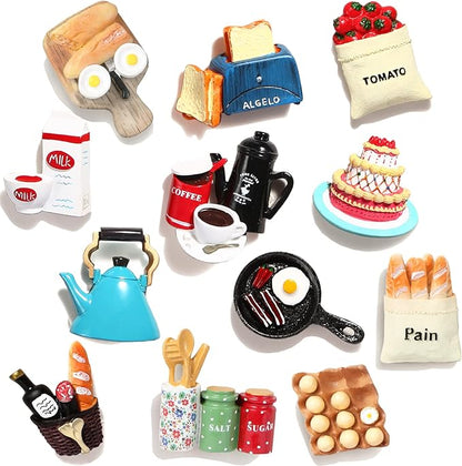12pcs Food Fridge Magnets for Fridge Fun Cute Magnet Refrigerator Stickers for Kitchen Magnet Decorative Strong Resin Magnets Home Decor Office