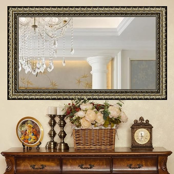 H-A Black&Gold Framed Rectangle Bathroom Mirrors for Wall,Wall Mounted Vintage Mirror Vertical or Horizontal Hanging for Living Room,Bedroom (40''x24''Vintage)