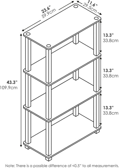 Furinno TURN-S-TUBE Storage Shelves, 4-Tier Book Shelf, Corner Shelf, Toolless Open Shelves, for Organization and Storage, Living Room, Garage, Home Office, Amber Pine