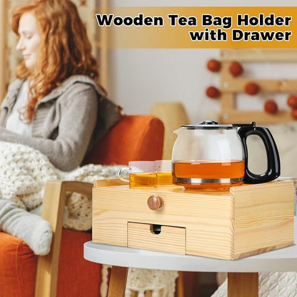 Cinnvoice Tea Bag Organizer Wood Tea Organizer Storage Box 8 Compartments Container Holder with Lid to Storage and Keep Fresh(Brown)