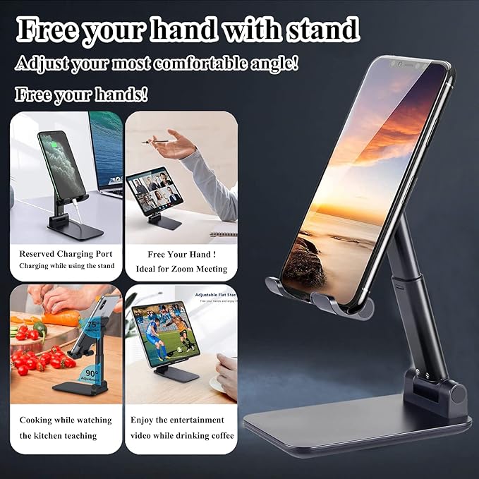 Meetuo 2 Pcs Cell Phone Stand for Desk, Adjustable & Foldable Phone Holder | Adjustable Angle Height, Fully Foldable&Portable, Compatible with iPhone/Smartphones