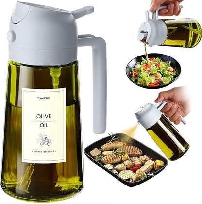 TrendPlain - Original 16oz/470ml Olive Oil Dispenser Bottle for Kitchen Gadgets and Air Fryer Accessories - Olive Oil Sprayer for Cooking w/Stickers - Ash