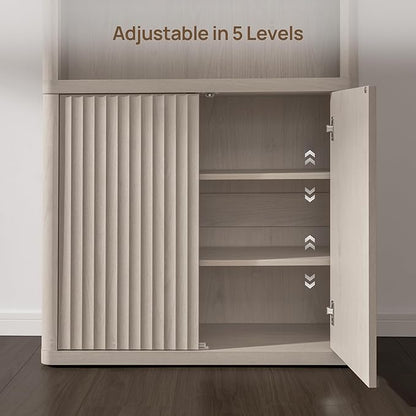 SICOTAS Book Shelf with Doors 71" Tall 6 Tier Bookshelf with Adjustable Shelves Fluted Booshelves & Bookcases Modern Book Case with Large Storage Display Cabinet for Living Room Home Office Bedroom