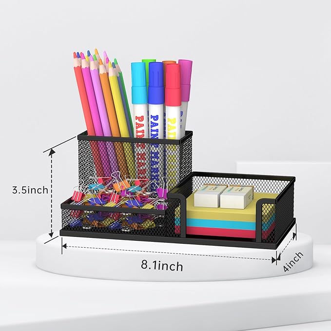 SUPEASY Pen Holder Desk Organizer, Office Supplies Pencil Holder with 3 Compartments, Desk Accessories and Workspace Organizers for Home School, Black