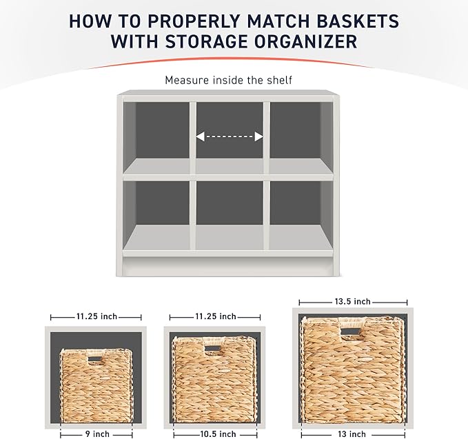 Ornavo Home 13 x 13 Inch Water Hyacinth Baskets Set of 8 – Handwoven Collapsible Wicker Storage Cube Bins with Handles for Bathroom, Bedroom, Laundry and Pantry - Natural
