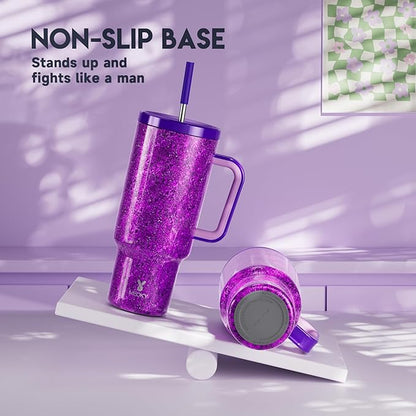 Meoky Tumbler with Handle and Straw for Women: 40 oz Stainless Steel Insulated Tumbler with Lid and Straw 100% Leakproof for Car Travel Home - Fashion Enthusiasts, Lavender