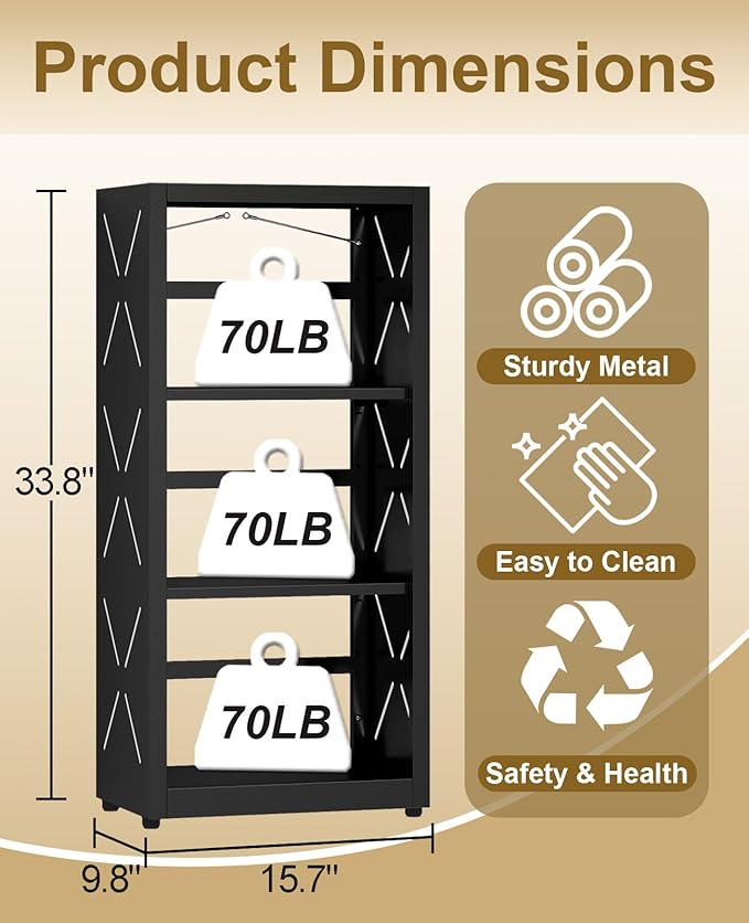 METALOONG Steel Book Shelf, 3-Tier Adjustable Bookcase with Anti-Tip Kit & Leveling Feet, Heavy-Duty Metal Storage Organizer, Modern Corner Shelves for Bedroom, Garage, Home Office