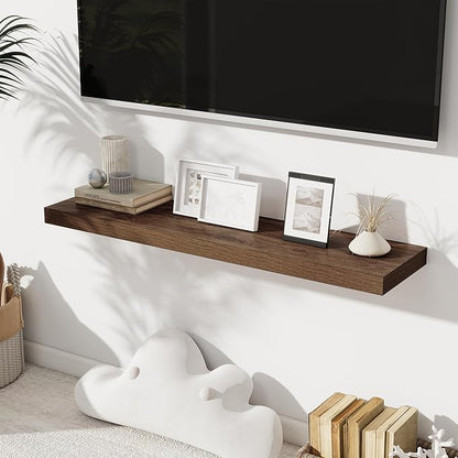 40" Floating Shelves for Wall, 8 Inch Deep Floating Shelf for Books, Deep Bathroom Shelves Wall Mounted, Rustic Display Shelf for Bathroom/Living Room/Bedroom/Kitchen Decor, Walnut Color, 2 Pack