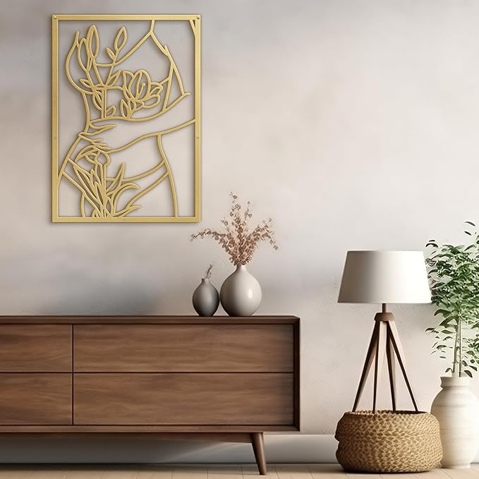 SIGNLEADER Metal Wall Art Decor Women Body Line Modern Abstract Wall Sculpture Hangings Home Decoration for Living Room, Bedroom, Bathroom, Kitchen, Outdoor - 30" Gold