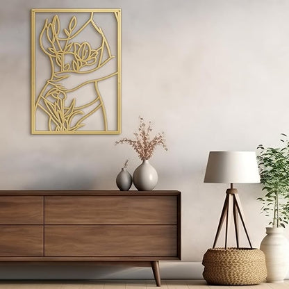 SIGNLEADER Metal Wall Art Decor Women Body Line Modern Abstract Wall Sculpture Hangings Home Decoration for Living Room, Bedroom, Bathroom, Kitchen, Outdoor - 30" Gold