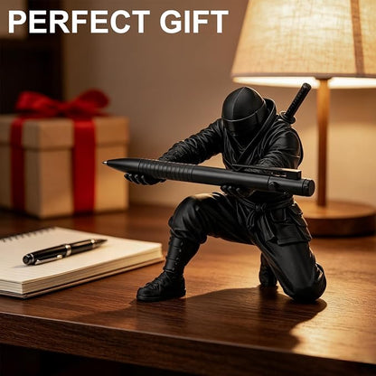 2Pack Ninja Pen Holder for Desk – 3D Printed Ninja Warrior Pen Holder with Sword and Weapon Accessories, Creative Desk Organizer Decor Gift for Men – Funny Pencil Holder Stand (Black)