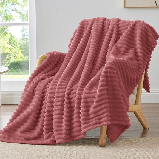 BEDELITE Fleece Throw Blanket for Couch - 300GSM Soft & Warm Fluffy Brick Dust Blanket, Decorative and Giftable Striped Blankets for Women, Men, 50"x60"