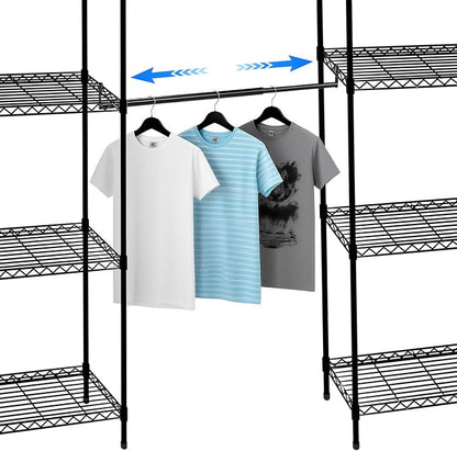 Threehoney Expandable Closet Rod for Wire Shelf Hanging Clothes Adjustable Heavy Duty Closet Hanging Rod Extender Heavy Duty Hanger Bar Metal Poles for Wardrobes Hanger, 1 Pack(24-41 Inch,Black)