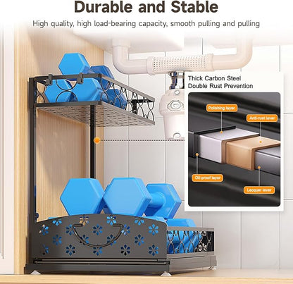 Sevenblue 2 Packs Under Sink Organizer, Height Adjustable 2 Tier Under Kitchen Sink Organizer, Multi-Purpose Storage Shelf for Kitchen Bathroom Cabinet (Metal, Extra Large)