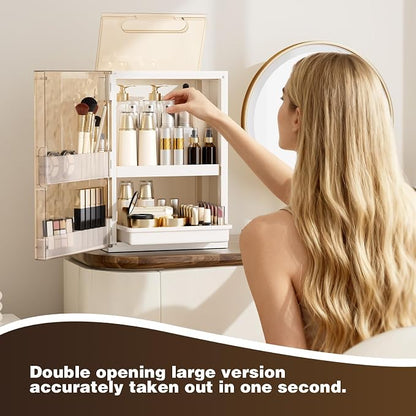 Makeup Organizer with Drawers and Lid, Large Skincare Organizer for Vanity, Dustproof Cosmetic Organizer and Makeup Storage Box with Brush Holder for Dresser, Bathroom Countertop