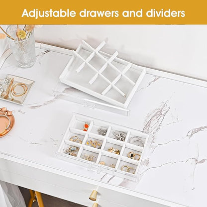 ProCase Earring Holder Organizer Jewelry Box with 5 Drawers, Acrylic Clear Earring Case with Adjustable Velvet Trays for Women - Warmwhite,5 Layers