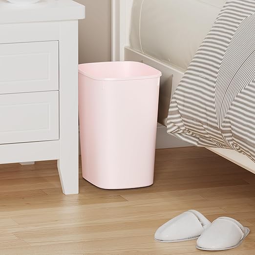 CEROELDA Bathroom Trash Can with Lid, 10L/2.6 Gal Small Garbage Can with Press Top Lid, Slim Plastic Waste Basket for Toilet, Office, Bedroom(Pink)