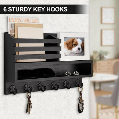 Key and Mail Holder Wall Mount, Key Hanger with Long Storage Box and Key Hooks for Coat, Dog Leash, Home Decor Rack, House Accessories, Entry Way Organizer