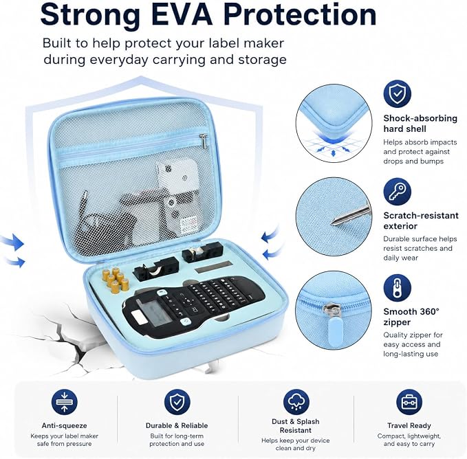 Case Compatible with DYMO Label Maker LabelManager 160/280 Portable Label Maker, Label Printer Storage Organizer for AC Adapter, Tape Cartirdges and More Accessories(Box Only) (Blue)