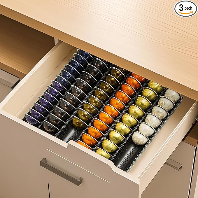 Coffee Pod Storage Holder Drawer Insert for Counter Compatible with Nespresso Vertuoline Capsules, Nespresso Pod Holder for Nespresso Vertuo for Home, Office, Coffee Station (3 Packs)