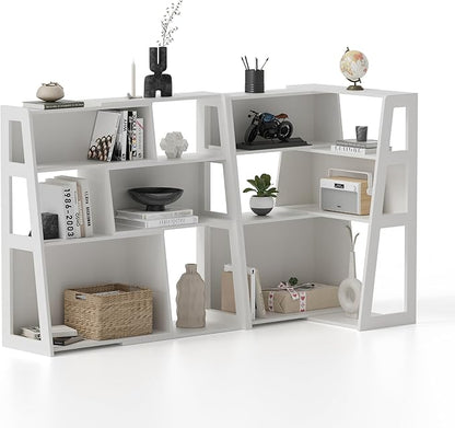 Extendable Bookshelves Set of 2, 3 Tier Wood Bookcases Storage Book Shelves Adjustable Organizer for Bedroom Living Room Home Office Corner, White