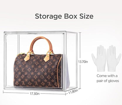 HBlife 3 Pack Purse Storage Organizer for Closet, X-Large Clear Stackable Handbag Display Case Box with Magnetic Door for Collectibles, Cosmetics, Women Heels and Toys