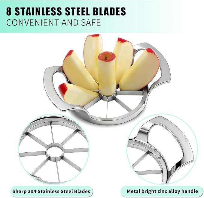 LIIGEMI Apple Core Slicer - Easily Cut Smooth Apple Slices with 8-Stainless Steel Blades, Time-Saving Apple Slicer and Corer with Mirrored Handle