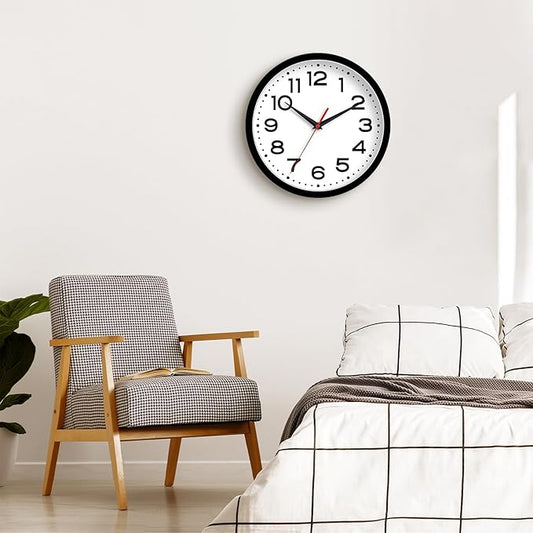 Roymnie Wall Clock Silent Non-Ticking Modern Clock Battery Operated 8 Inch Small Classic Analog Decorative for Classroom, Living Room, Office, Bedroom, School, Hotel (Black)