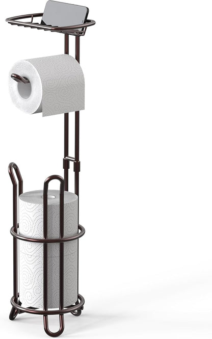 Simple Houseware Bathroom Toilet Tissue Roll Holder Stand with Cell Phone Shelf, Bronze