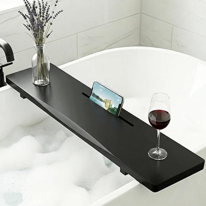 Elegant Black Bamboo Bathtub Tray Caddy for Freestanding Tub, 35" L Adjustable Bath Tray for Tub, Luxury Spa Bathroom Tray Organizer Table, Bath Tub Accessories for Women, Housewarming, Birthday Gifts