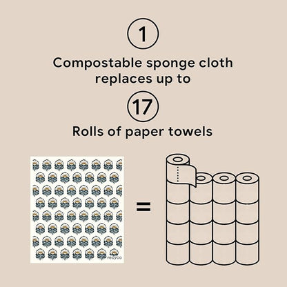 RECYCO Swedish Dishcloths for Kitchen | 5 Pack Indigo Petals Washable Dish Rags | Cellulose Reusable Cleaning Paper Towels | Absorbent Counter Dish Cloth Sponge Kitchen Wipes, 8" L x 7" W