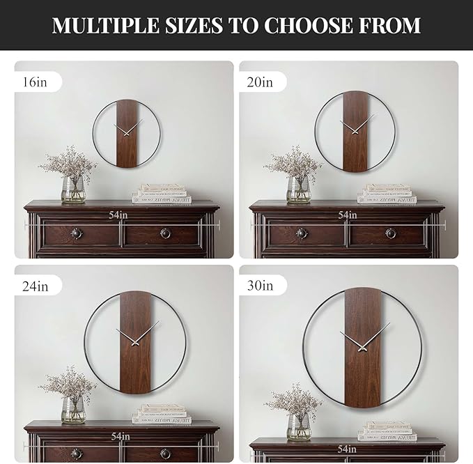Cuspin Wall Clocks for Living Room Decor, Modern Minimalist Wall Clock Decorative 16 Inch Silent Non Ticking Battery Operated Clock with Walnut Dial for Bedroom, Kitchen, Farmhouse, Office
