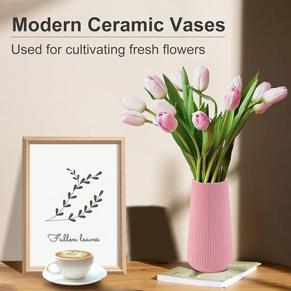 All Pink Ceramic Vase, GUKJOB Small Cute Flower Vase for Pampas Grass, Home, Living Room, Dining Table, Farmhouse, Office Decor, Bedroom, Table, and Kitchen Shelf (All Pink)