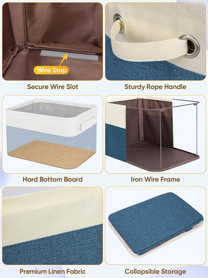 BALEINE 3 Pack Fabric Closet Storage Bins for Shelves, Linen Closet Organizers and Storage, Decorative Baskets for Organizing, Shelf, Clothes, Home, Office (Navy Blue, 15"x11"x9.5")