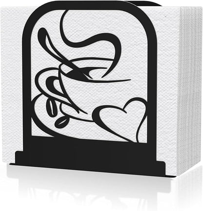 Modern Standing Napkin Holder for table, Black Metal Napkin Dispenser, Coffee time Theme Style Napkin Holder, Suitable for Kitchen, Coffee Shop, Dining Room