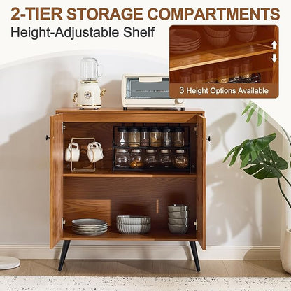 EROMMY Fluted Sideboard Buffet Cabinet, Wooden Storage Cabinet with Adjustable Shelf, Multifunctional Accent Cabinet with Adjustable Shelves for Living Room, Dining Room, Entry, Hallway, Walnut