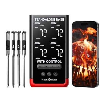 ThermoMaven Smart Bluetooth Wireless Meat Thermometer: Standalone Base, WiFi Unlimited Range, 6 Sensors with NIST Certified Accuracy, 4 Probes for Kitchen, BBQ, Grill, Oven, Smoker, Rotisserie