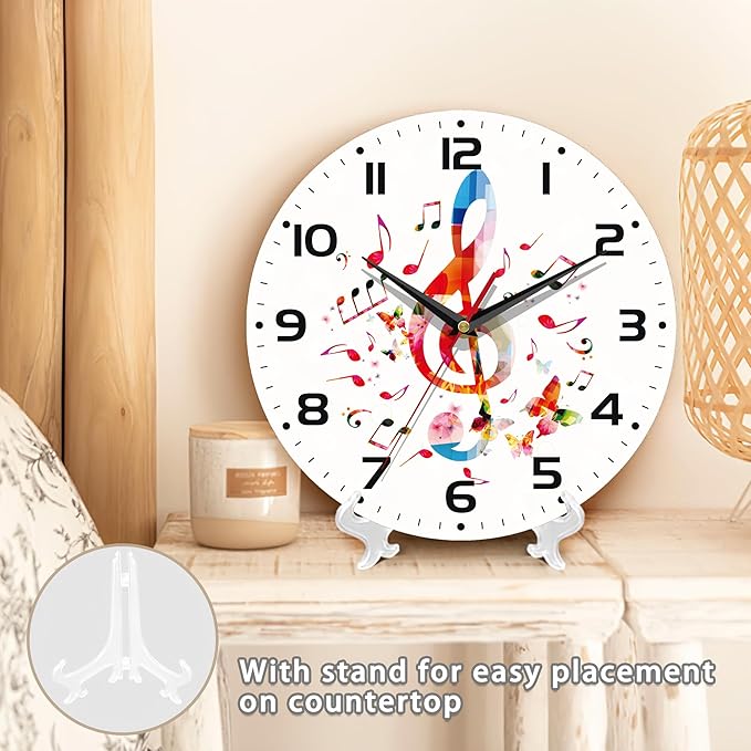 Clock for Living Room, Colorful Music Notes Wall Clock, Contemporary Home Decor Easy to Read Wall Clock for Living Room, Bedroom, Bathroom and Kitchen, 10 Inch