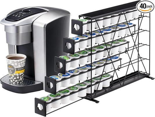 K Cup Holders for 5 Tier, 40 Pods K Cup Storage, Coffee Pod Holder for Countertop, K Cup Organizer Coffee Bar Accessories Black Metal