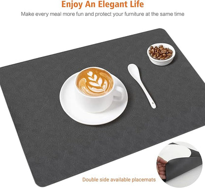 Vinyl Placemats Set of 4 Heat Resistant Easy Clean Non-Slip Place Mats for Dining Table Faux Leather Waterproof Stain Resistant Wipeable Washable PVC Table Mats(4, Gray)