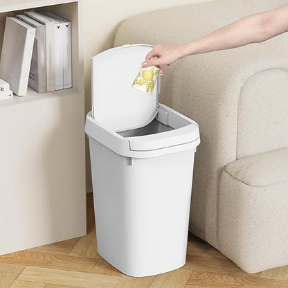 3 Pack Bathroom Small Trash Can with Lid, 2.6 Gallon Slim Garbage Bin with Pop-Up Lid, 10L Plastic Wastebasket for Bedroom, Office, Kitchen, Toilet (White)