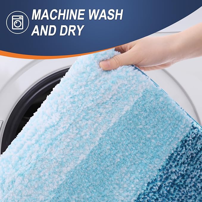 OLANLY Bathroom Runner Rugs Mat 59x24, Extra Soft Absorbent Microfiber Bath Rugs, Rubber Backing, Quick Dry, Washable Long Bath Mats for Bathroom, Tub and Shower, Home Decor Accessories, Peacock Blue