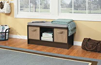 ClosetMaid 1632 Cubeicals 3-Cube Storage Bench, Espresso with Gray Cushion