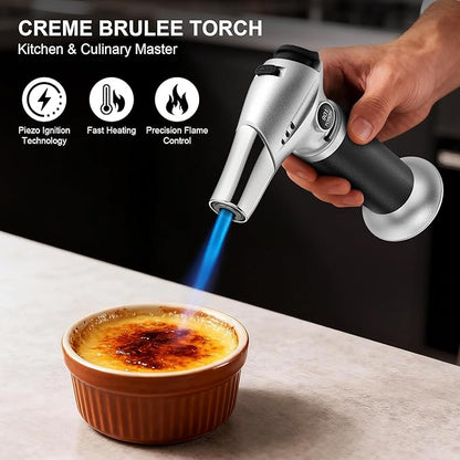 TBTEEK Butane Torch, Kitchen Torch Cooking Torch with Safety Lock & Adjustable Flame for Cooking, BBQ, Baking, Brulee, Creme, DIY Soldering(Butane Not Included)
